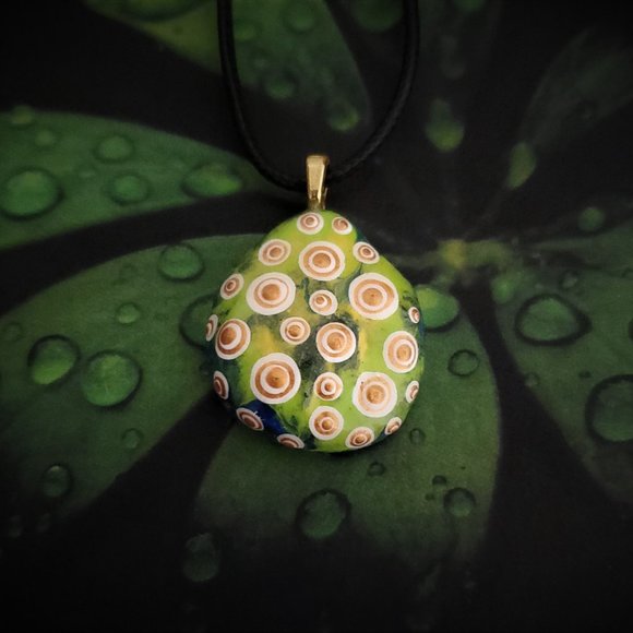 Hand Painted Dot Art Pendant, Lemon Lime Mod Pendant - Picture 11 of 14